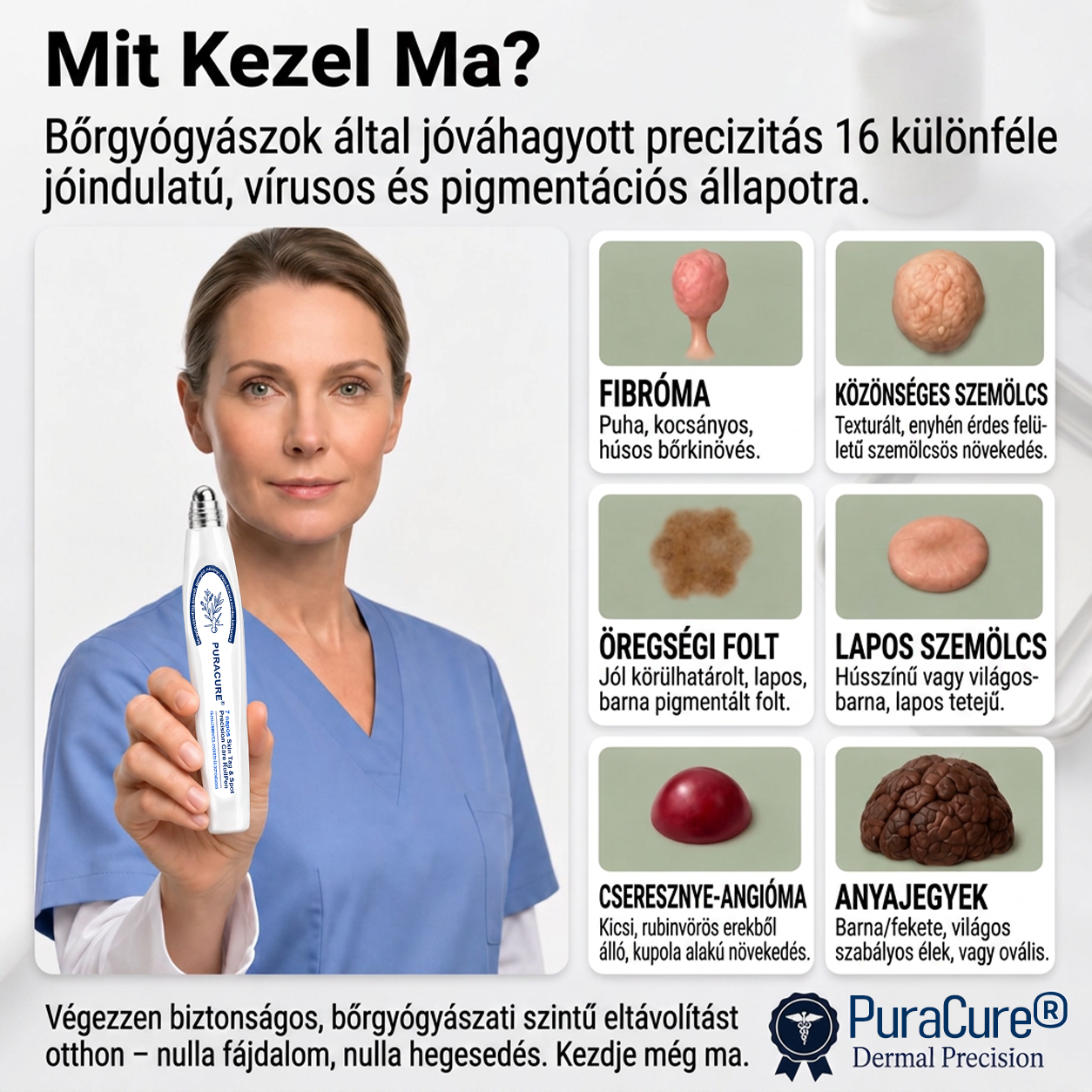 💖PuraCure® 👩‍⚕️ 𝟕 𝐍𝐚𝐩𝐨𝐬 Bőrkinövés- és Folteltávolító Toll Fájdalommentes és Hegmentes Professzionális Rollerball