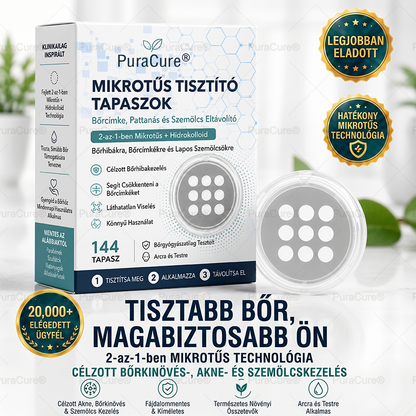 🌟 PuraCure® 2 az 1-ben mikrotűs és hidrokolloid tapasz🧑‍⚕️ | Kiálló anyajegyek, aknék, lapos szemölcsök és bőrnövedékek eltávolítására | Segít csökkenteni a ráncokat, hegeket és bőrhibákat | Láthatatlan tapasz az arcra és testre