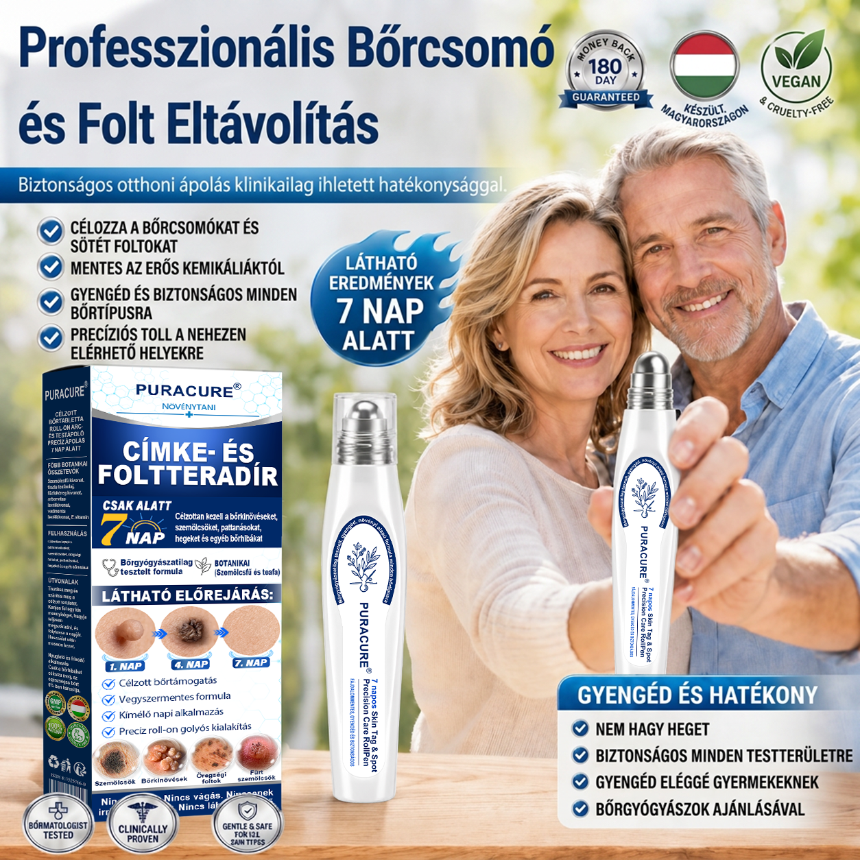 💖PuraCure® 👩‍⚕️ 𝟕 𝐍𝐚𝐩𝐨𝐬 Bőrkinövés- és Folteltávolító Toll Fájdalommentes és Hegmentes Professzionális Rollerball